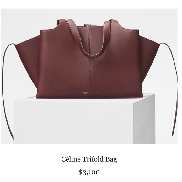 EXCELLENT CONDITION CELINE 2017 WINTER TRIFOLD BAG BURGUNDY LEATHER Phoebe Philo - Picture 1 of 8